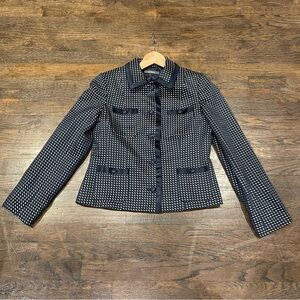 Sz 10 Liz Claiborne Navy and beige button down jacket / blazer w/ collar